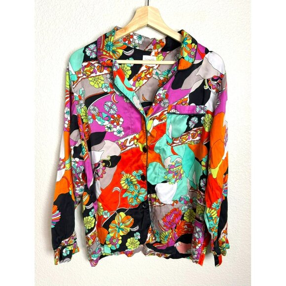 Bed Head TRINA TURK Pajama Top Size Large Silk Colorful Floral Comfy